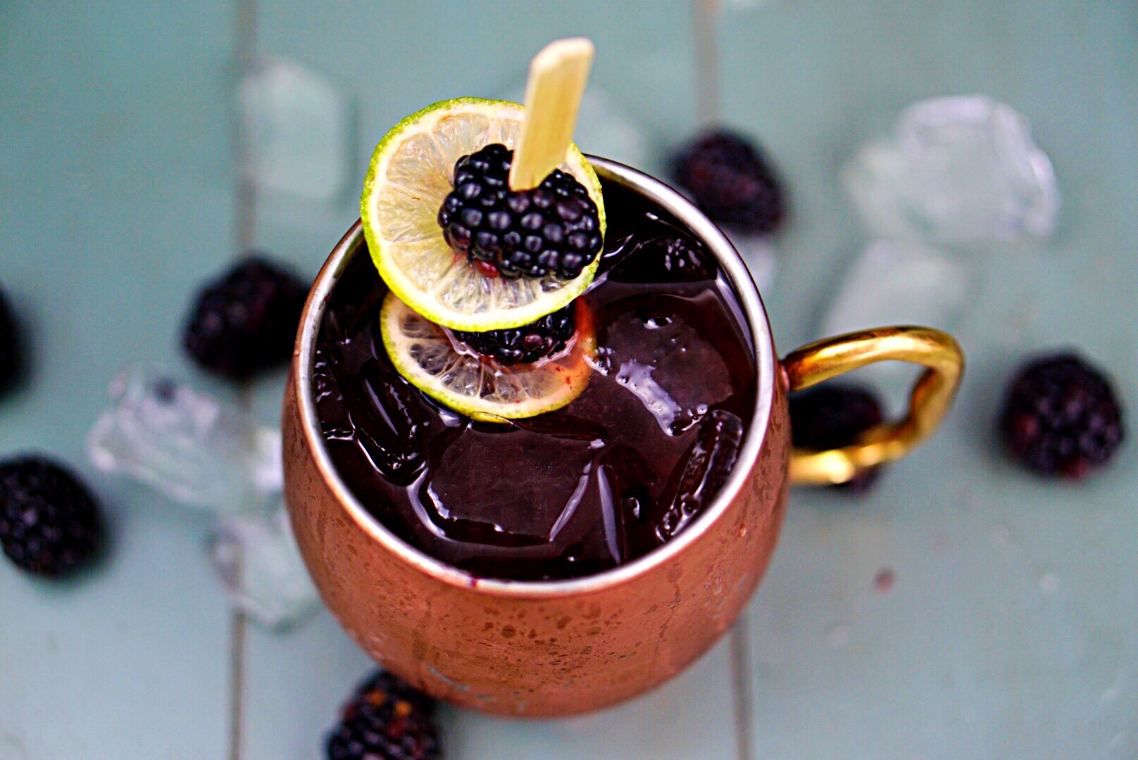 Give your mule a little kick by making it a Blackberry Balsamic Mule! The Balsamic adds the perfect flavor to blend with the ginger and the lime~ By Wet Whistle Drinks by Darla Bentley