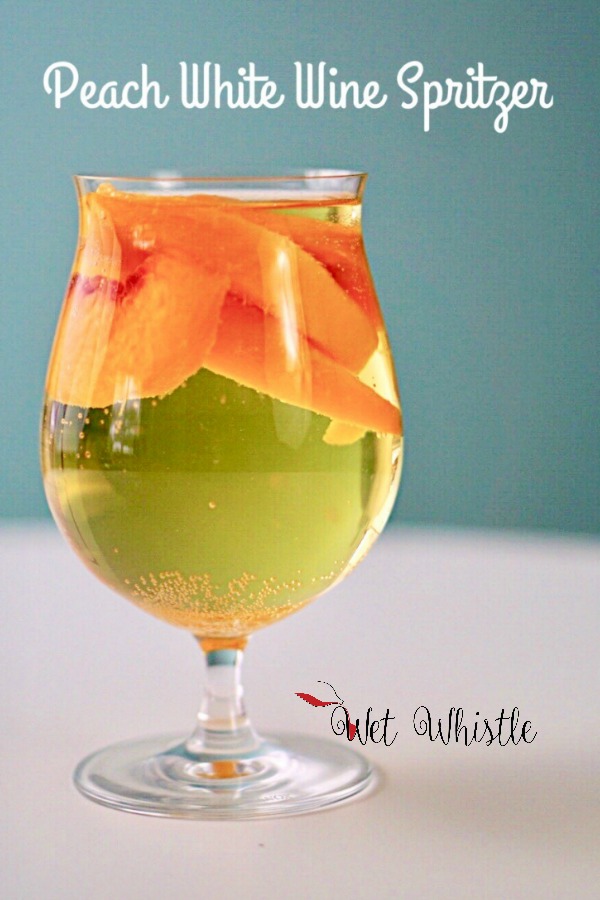 As spring approaches, my mind finds itself wandering to warm weekends. I am ready for flowers, sunshine and a Peach White Wine Spritzer!~Wet Whistle Drinks by Darla Bentley