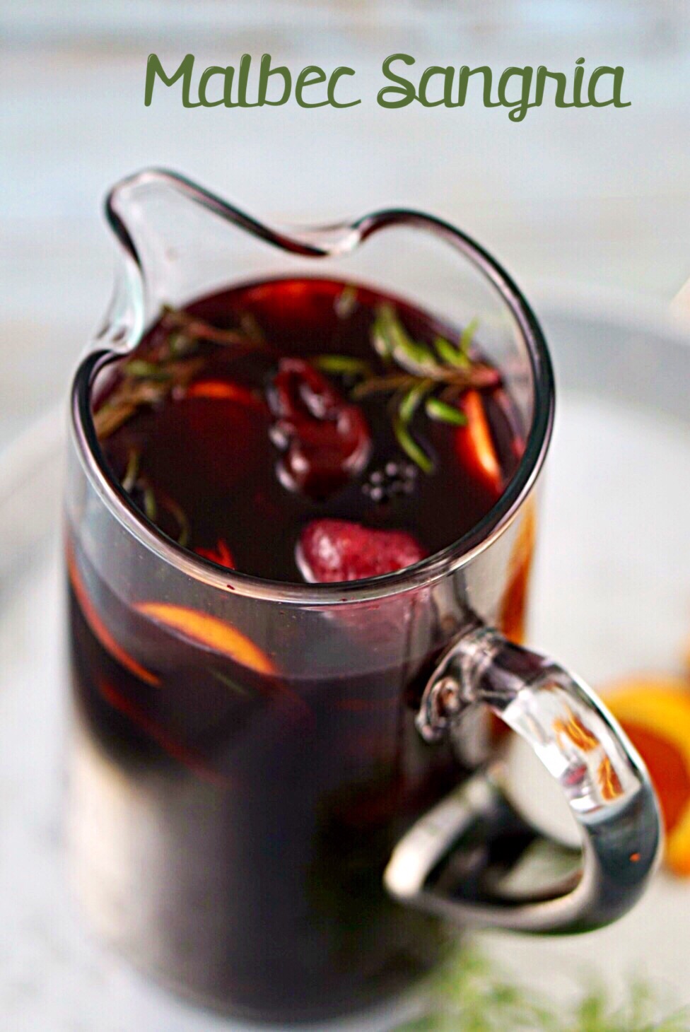 This Malbec Sangria is lively and rich! It has a depth of flavor as well as a whimsy of sweetness that lays surprisingly light on the palate. ~By Wet Whistle Drinks by Darla Bentley