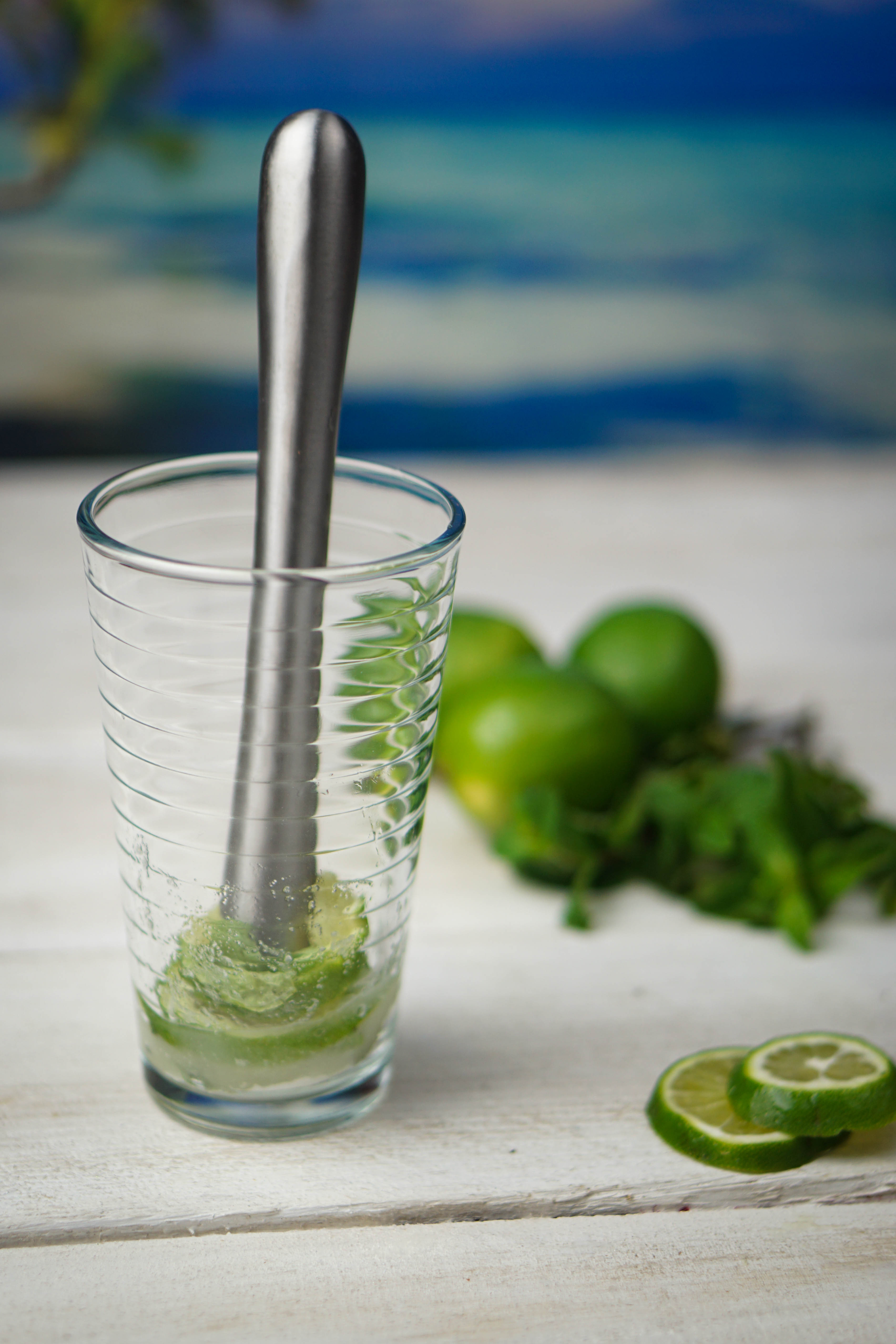This refreshing cocktail tastes of lime and mint! Add a great rum, sugar and, club soda and, you'll have all that you need for this classic Mojito~By Wet Whistle Drinks by Darla Bentley